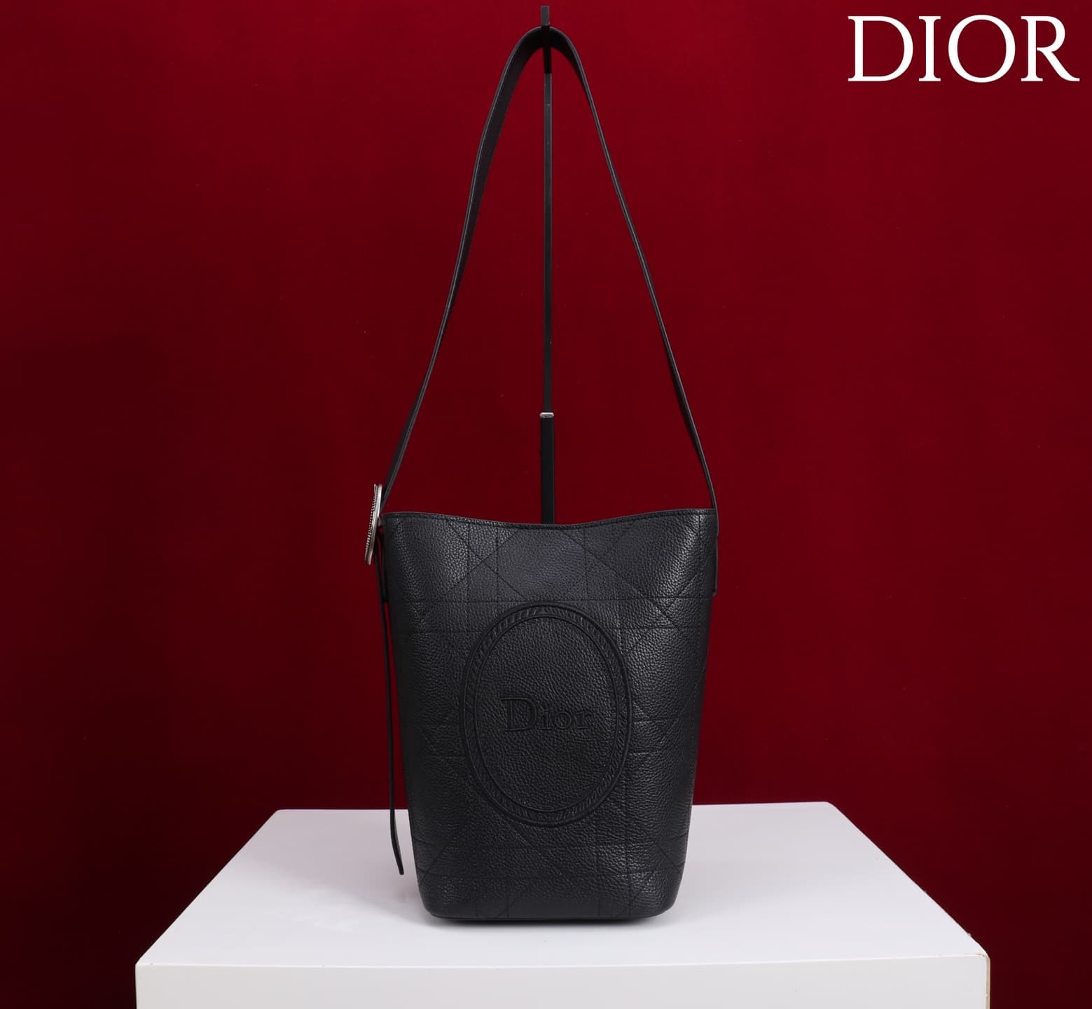 Dior Macrocannage Black Leather Small Bucket Bag High