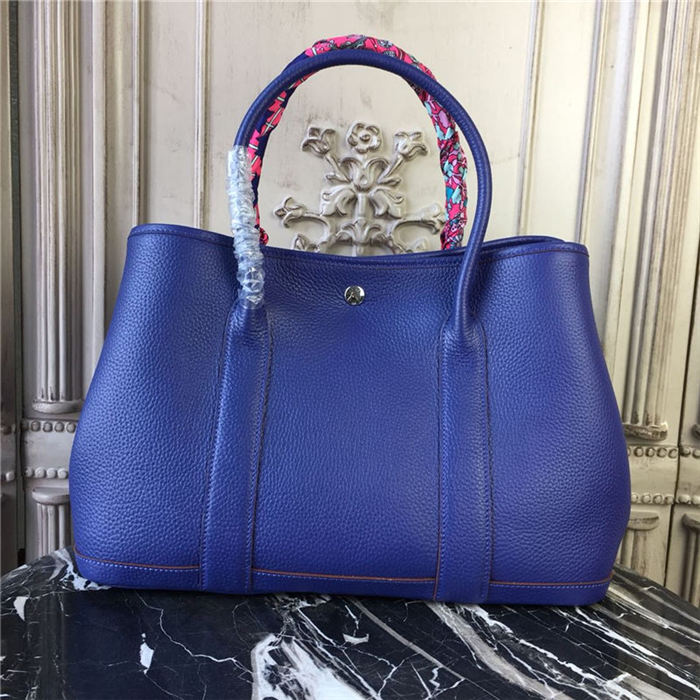 Hermes Garden Party 30/36 Bag Calfskin In Royal Blue High