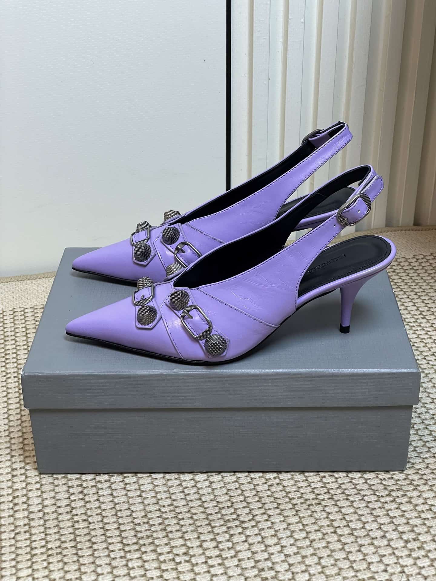 Balenciaga Leather Studded Accents Slingback Pump Shoes Women