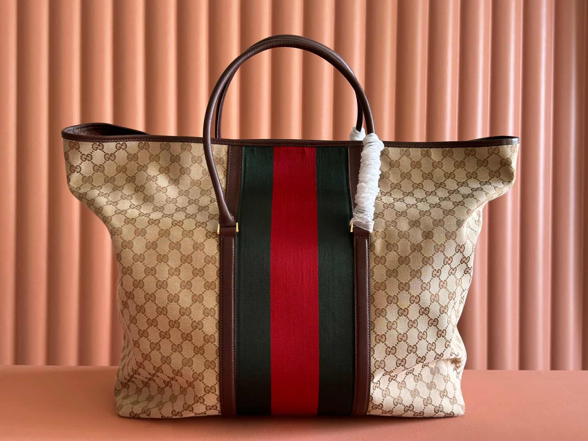 Gucci GG duffle bag with Web Sand and dark brown GG canvas ‎874979 High