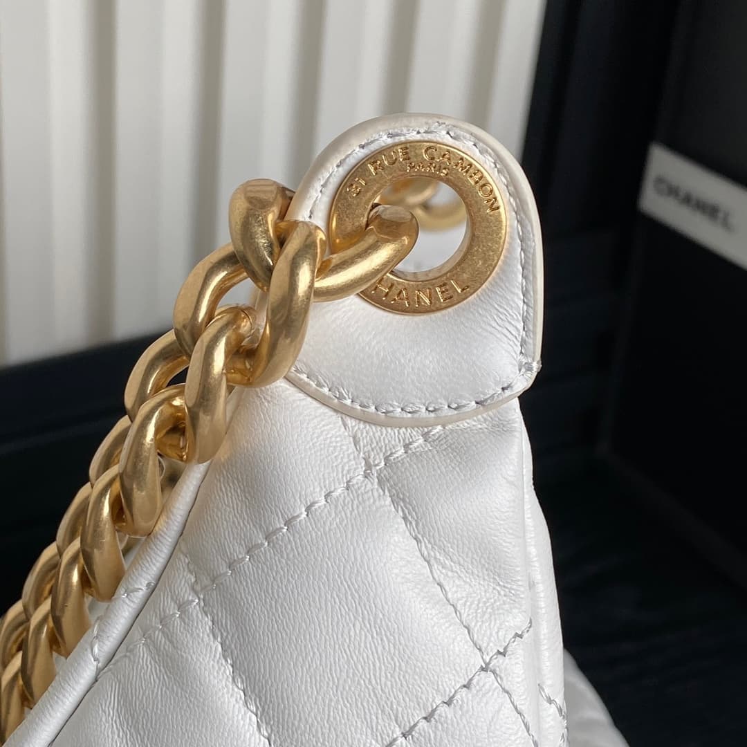 Chanel Trendy Pockets Hobo Bag Lambskin & Gold Metal White AS5339 A