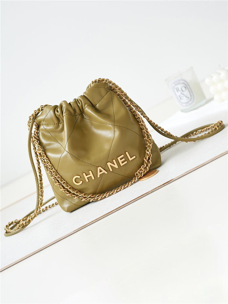 Chanel 22 MINI HANDBAG Shiny Calfskin Mustard & Gold-Tone Metal AS3980 A