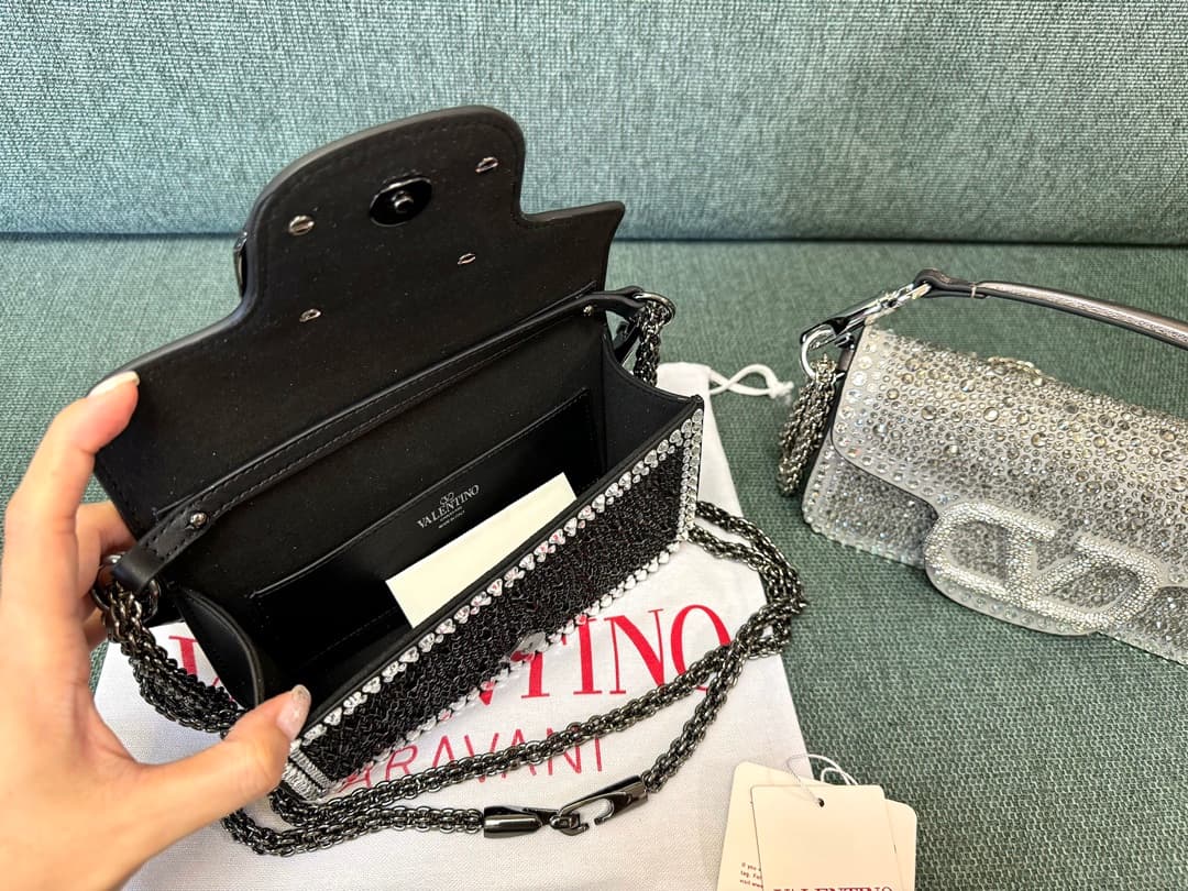 Valentino Garavani VLogo Loco Flap Embellished Leather Shoulder Bag Black High
