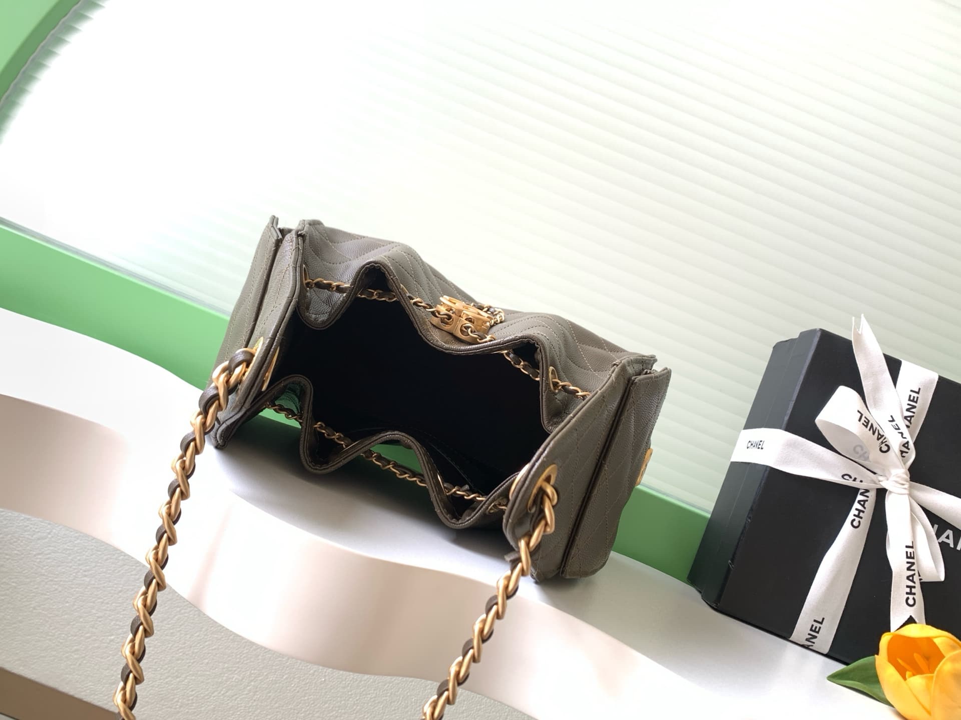 Chanel 25 Small Hobo handbag AS5293 Grained Calfskin & Gold-tone Metal Dark Khaki A