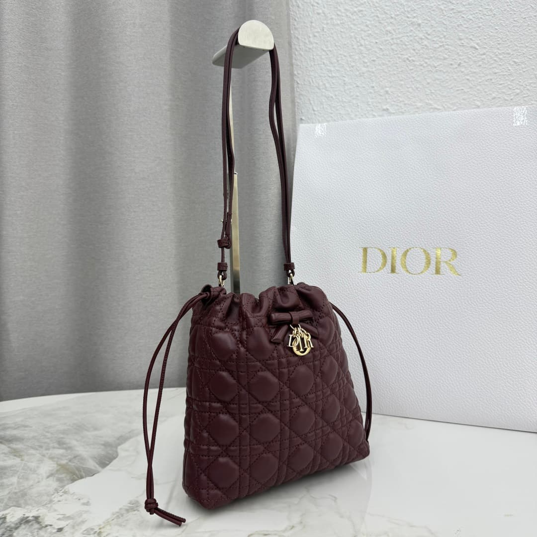 Adiorable Mini Bucket Bag Deep Amaranth Cannage Lambskin High
