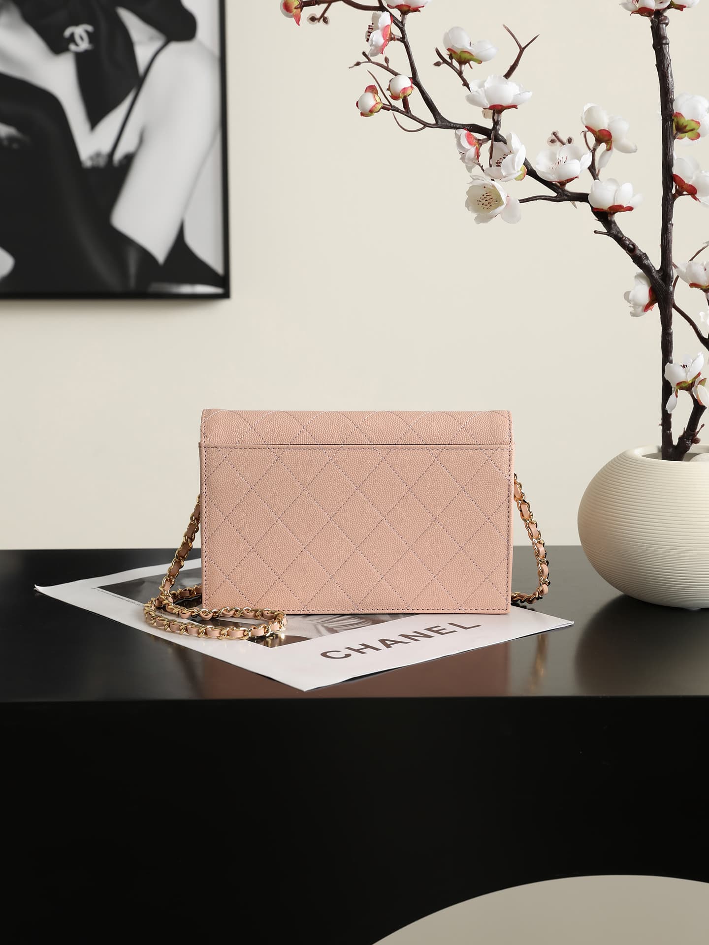 Chanel Wallet on Chain Shiny Grained Calfskin Lambskin & Gold-Tone Metal Pink AP5455 A
