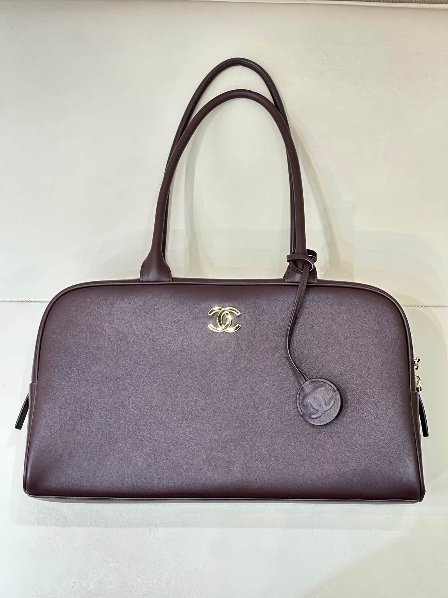 Chanel Large Bowling Bag Calfskin & Gold-Tone Metal Claret AS6211 TOP