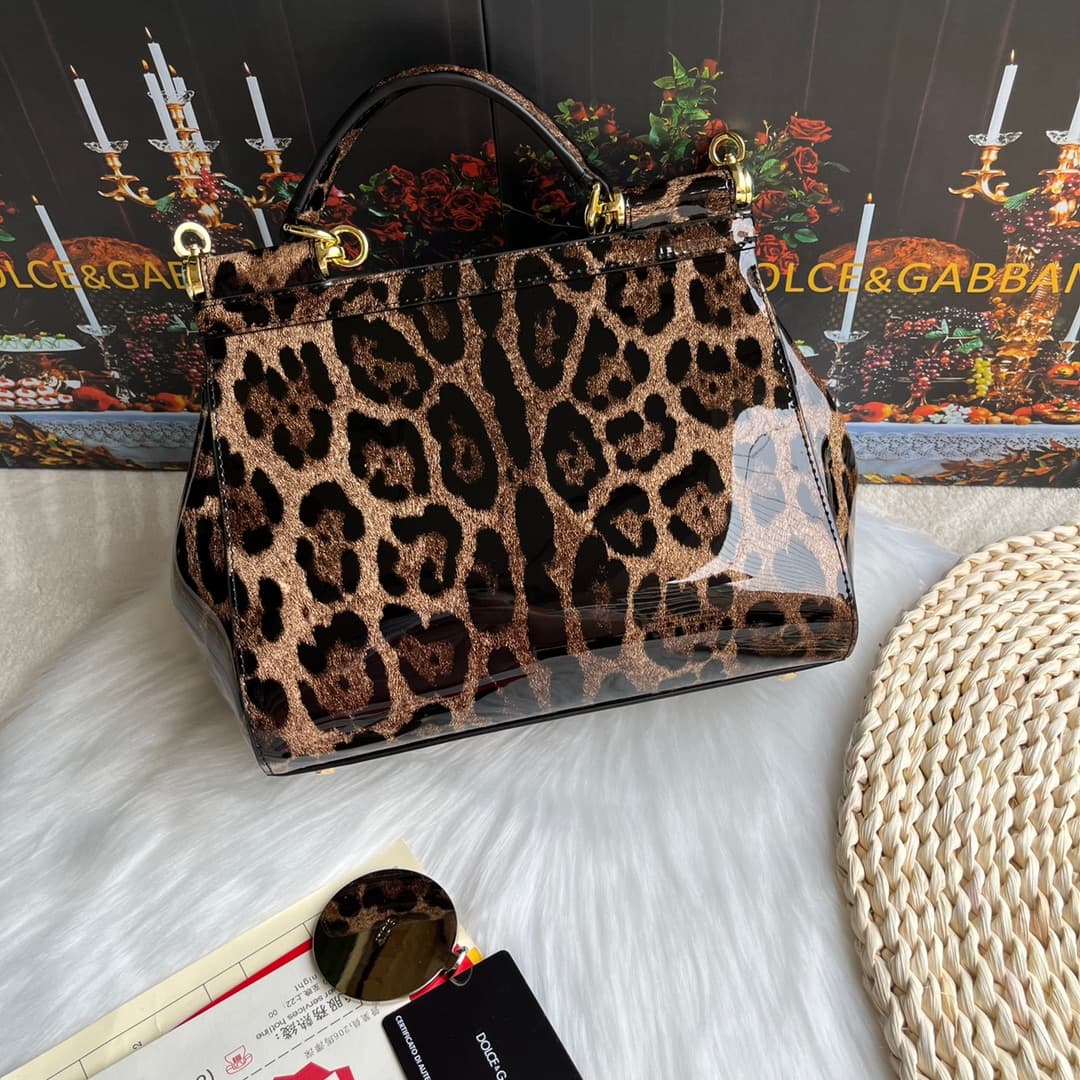 Dolce & Gabbana Medium Sicily handbag in leopard-print polished calfskin High