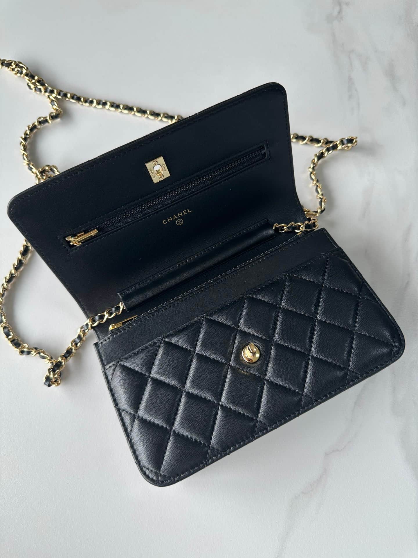 Chanel Classic Wallet on Chain Shiny Lambskin & Gold-Tone Metal AP4241 Black High