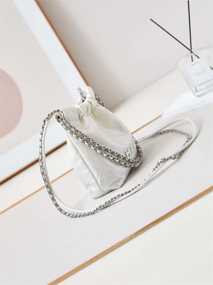 Chanel 22 MINI HANDBAG Patent Gradient Calfskin & Lacquered Metal Silver-White AS3980 A