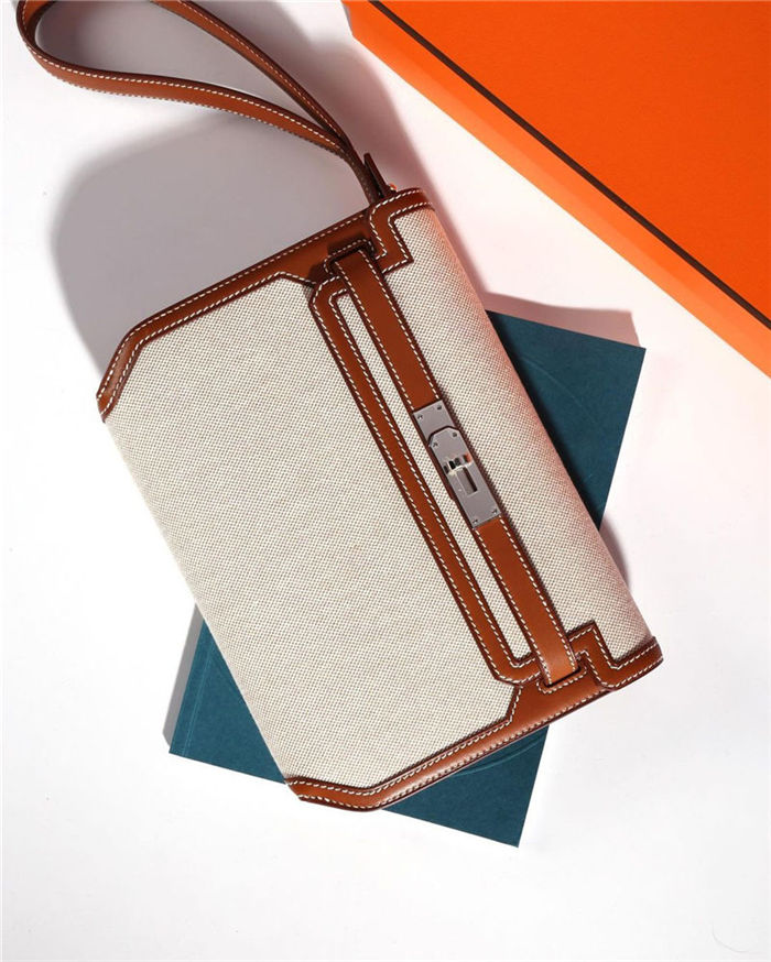 Hermes Kelly Depeches 25 Pouch Goeland canvas and Evercolor calfskin WAX High