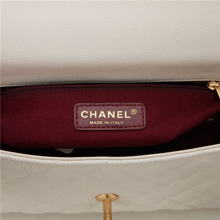 Medium FLAP BAG WITH TOP HANDLE Grained Calfskin Gold Metal High