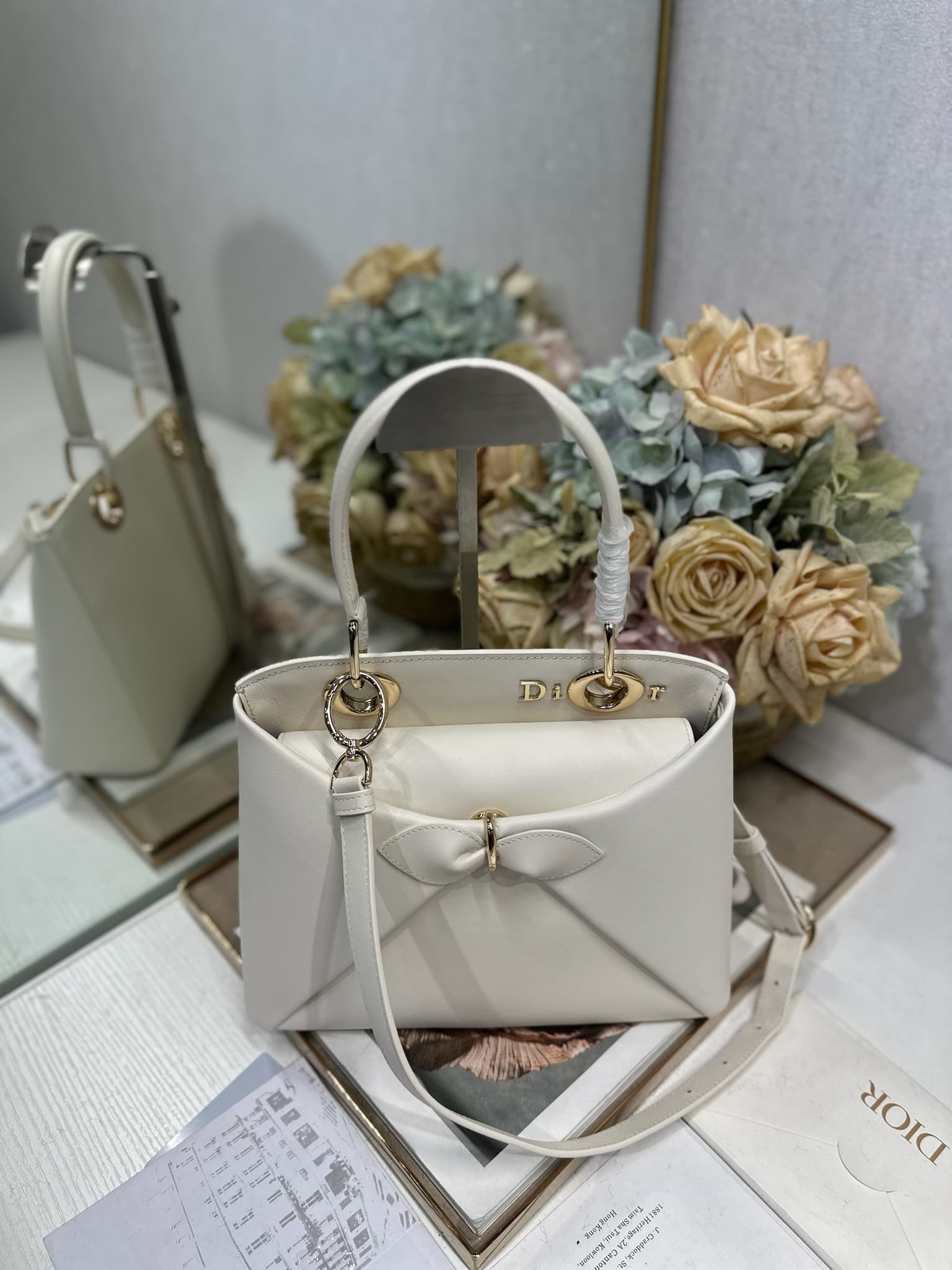 Small Dior Cigale Bag White Shiny Supple Calfskin High