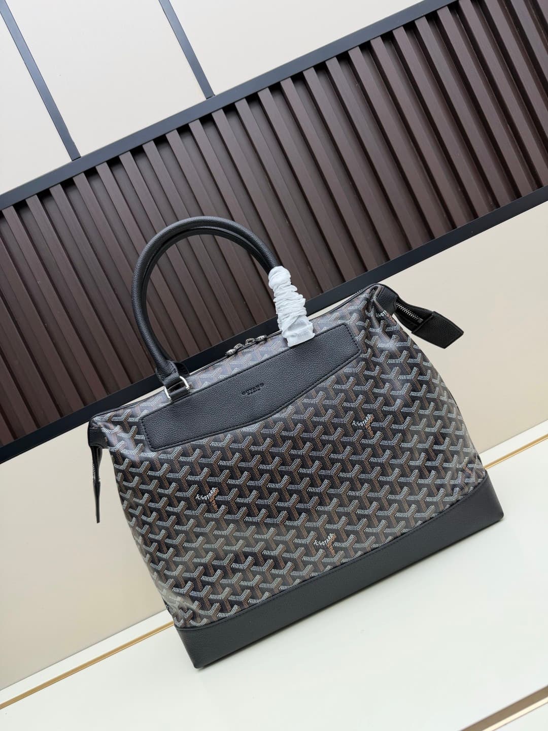 Goyard Cisalpin Document Case Black Chevron Print Coated Canvas Mid