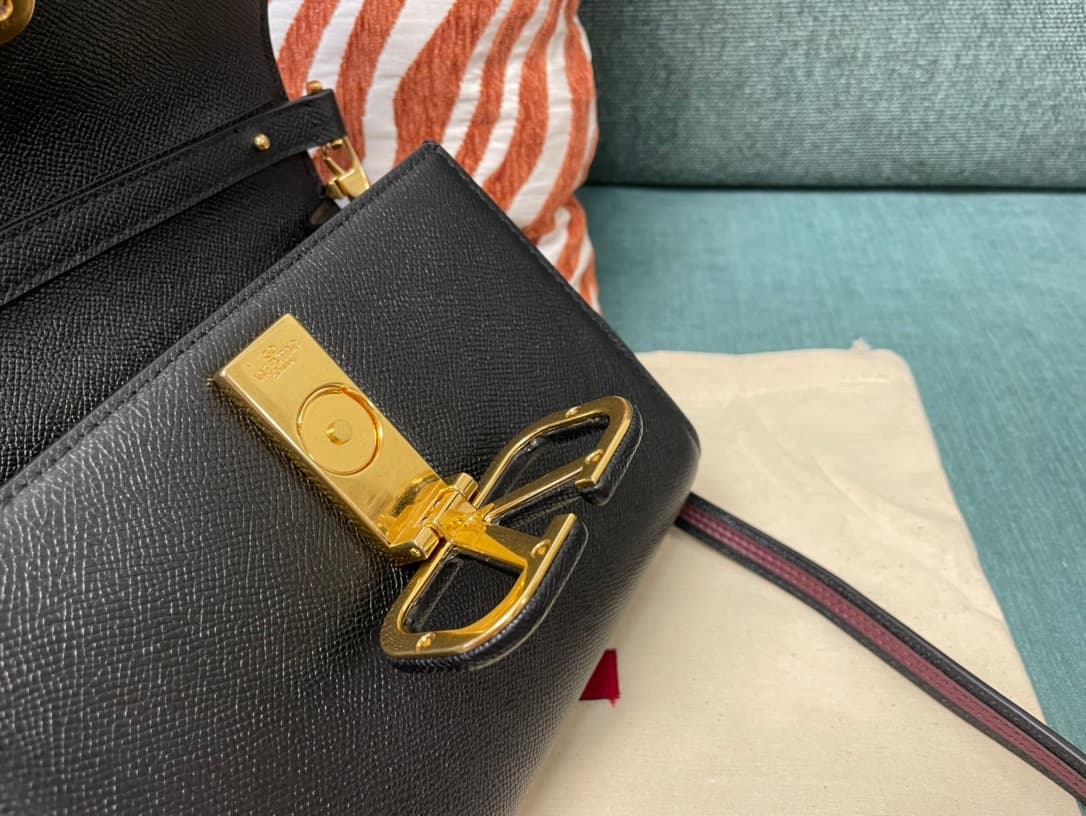 Valentino Mini Vsling Handbag In Black Grainy Calfskin High