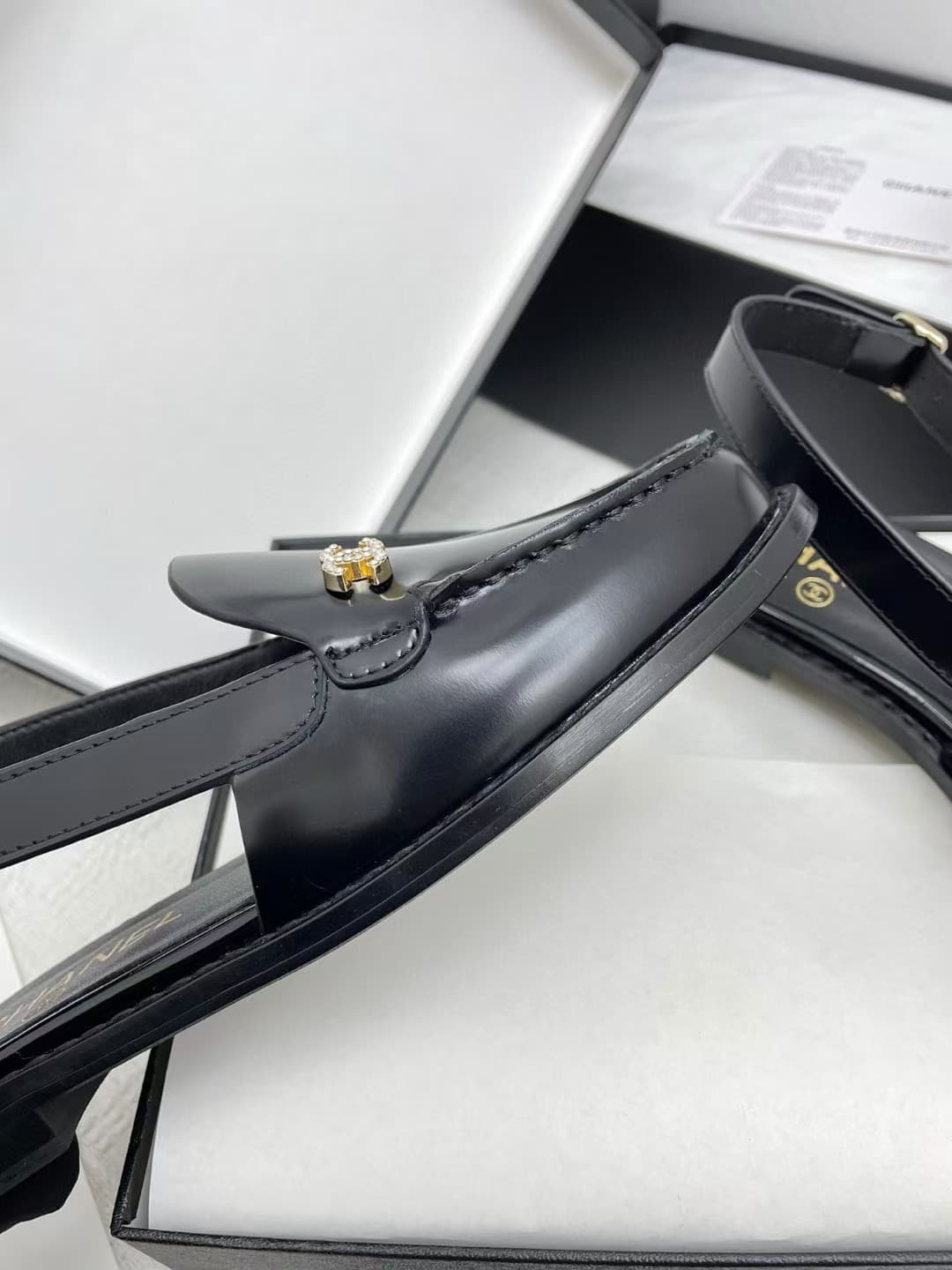 Chanel Diamante Slingback Loafers in Black Leather
