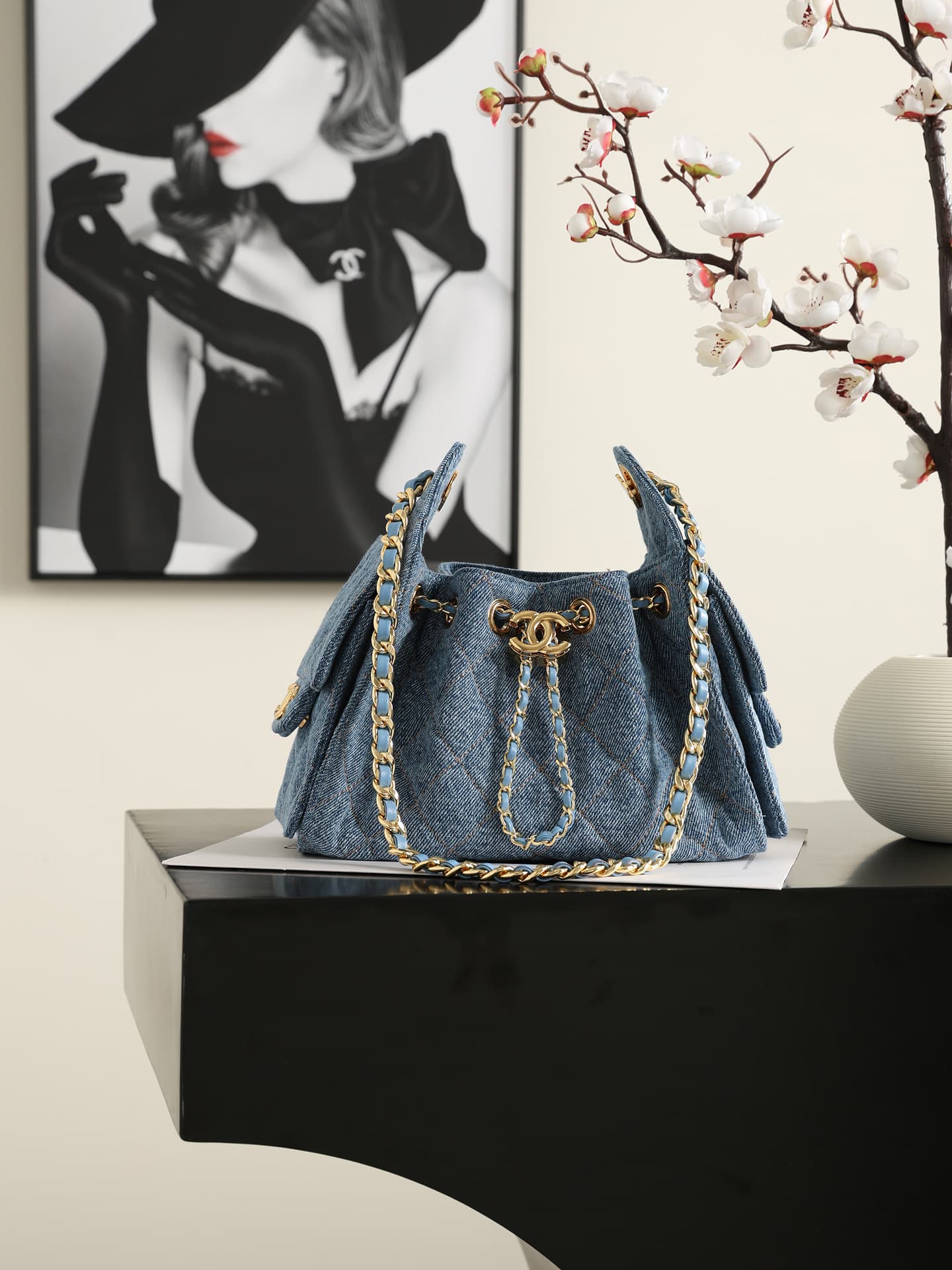 Chanel 25 Mini Hobo handbag AS5631 Denim&Gold-tone metal Blue A
