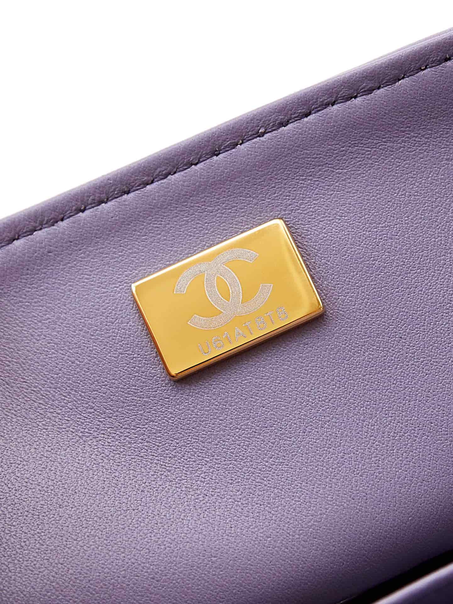 Chanel Mini Flap Bag with Top Handle Lambskin& Gold-Tone Metal Purple AS4924 A
