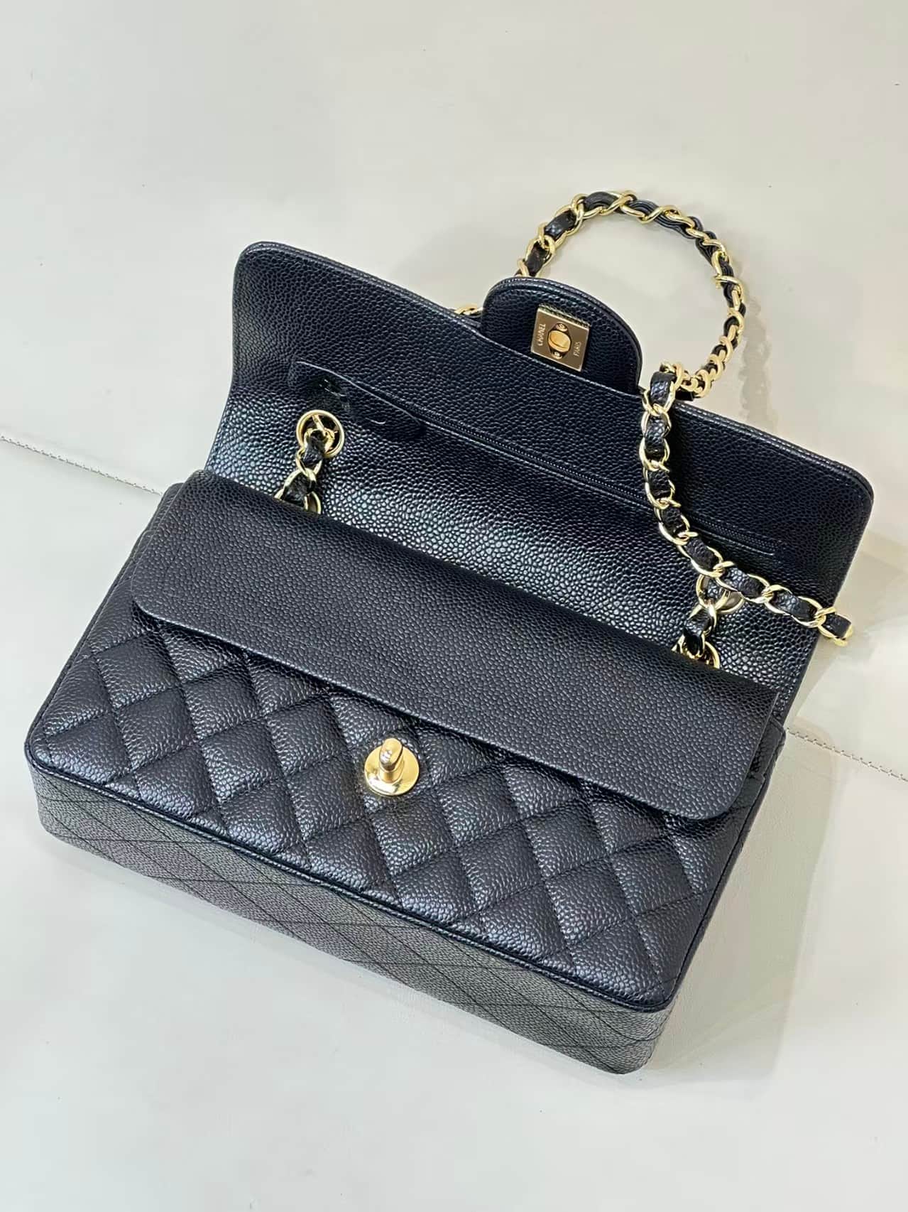 Chanel Small Classic Handbag Grained Calfskin & Gold-Tone Metal Black TOP