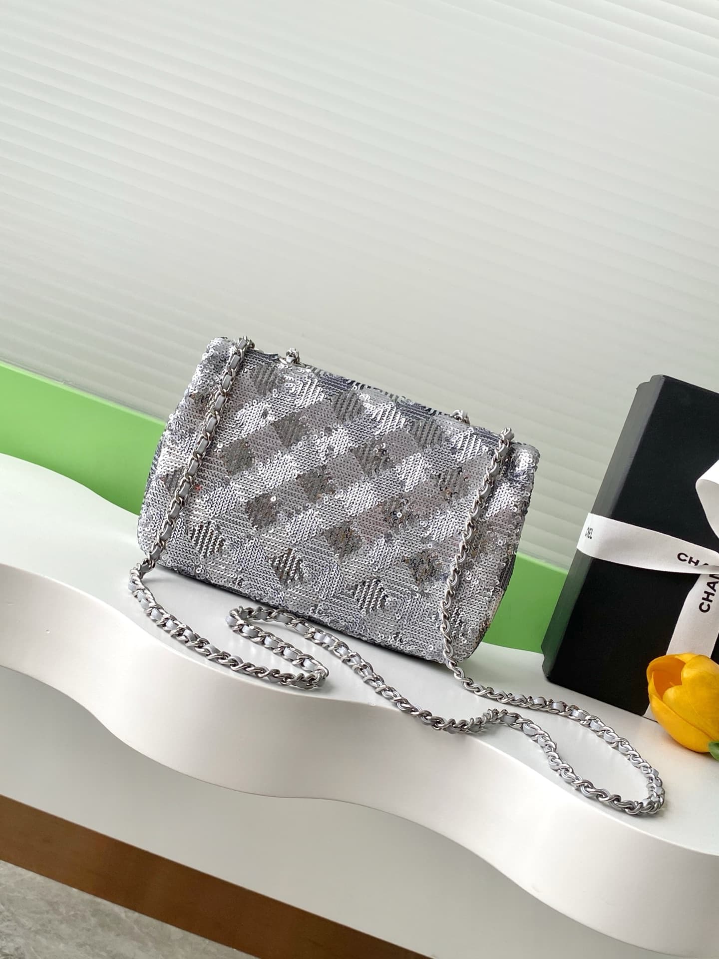 Chanel Flap Bag Sequins & Silver-Tone Metal AS4561  A