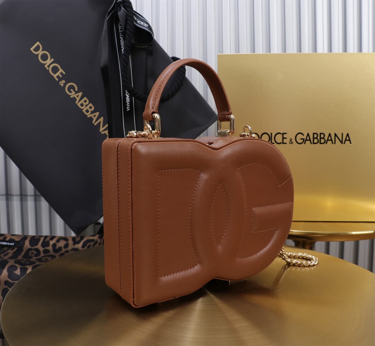 Dolce & Gabbana brown leather DG Logo handbag high