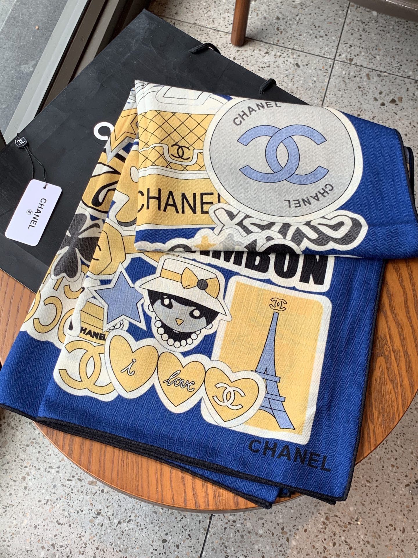 Chanel motif printed silk square scarf