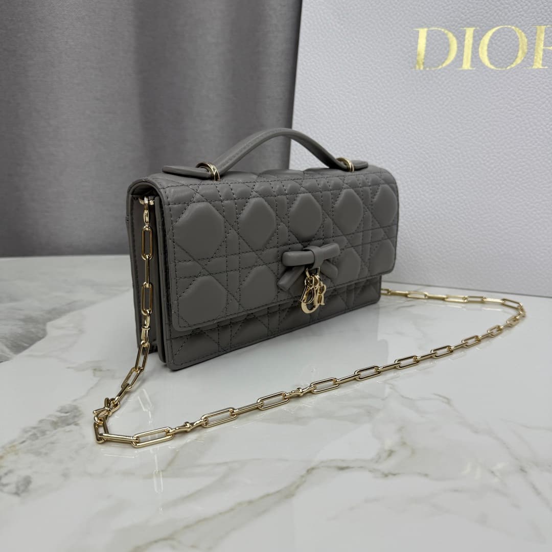 My Dior Mini Bag Trianon Gray Cannage Lambskin With Leather Bow High