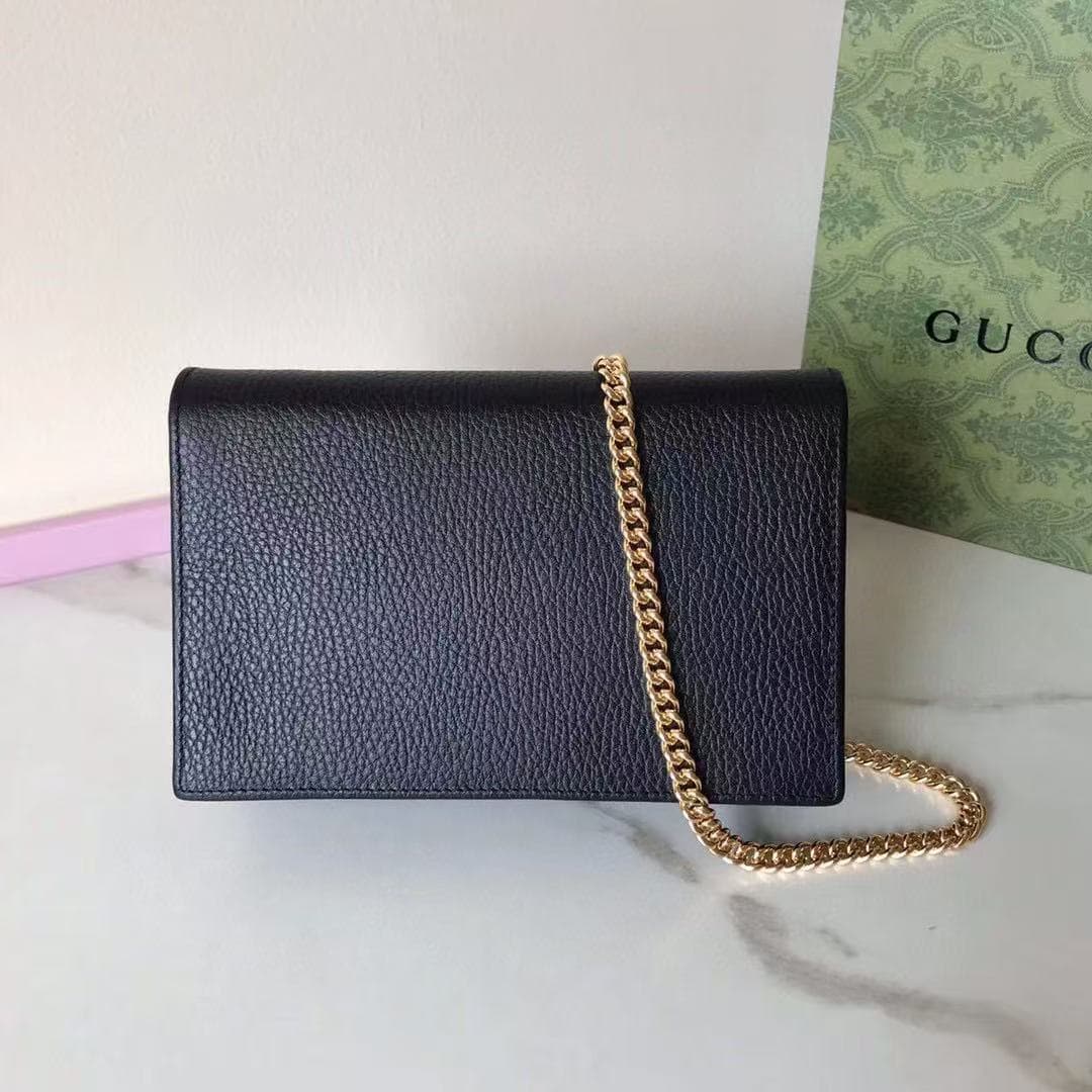 GG MARMONT MINI CHAIN BAG 497985 Leather Gold Metal Black High