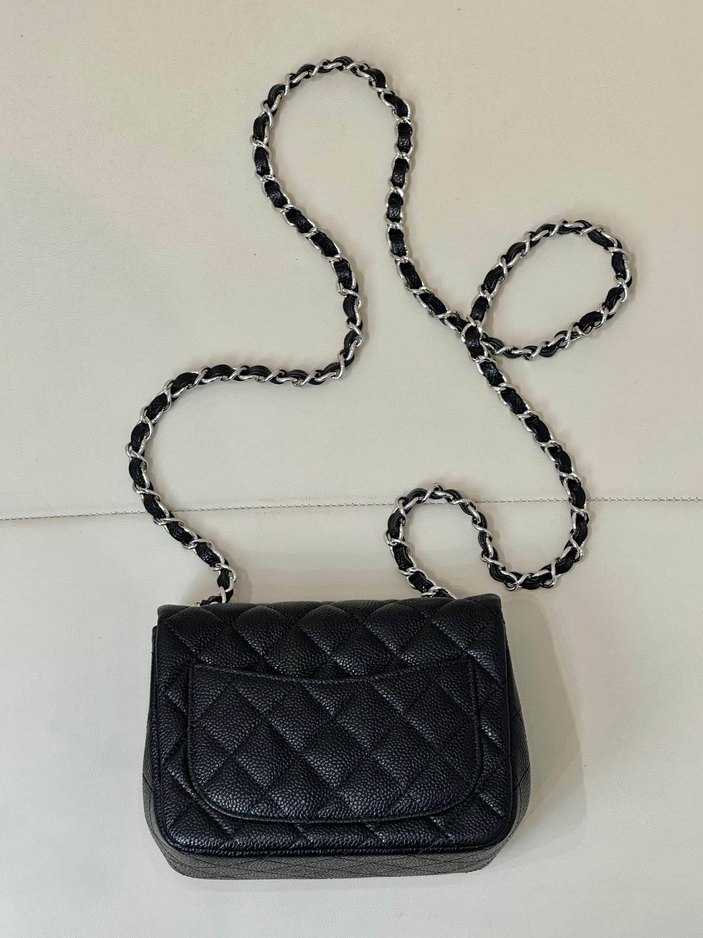 CHANEL Super Mini Classic Handbag Grained Calfskin & Silver-tone Metal A35200 Black TOP