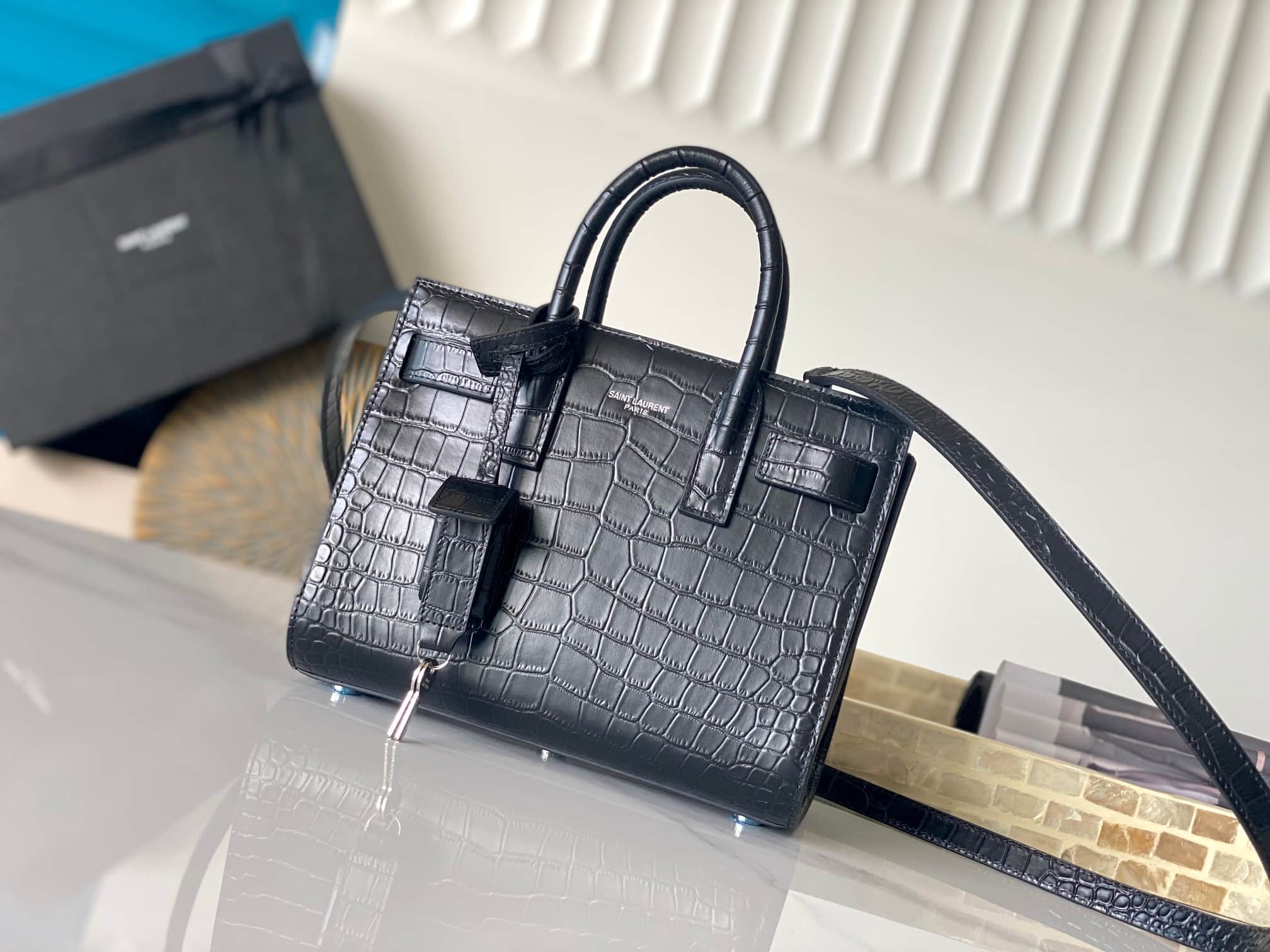 SAC DE JOUR IN CROCODILE-EMBOSSED LEATHER MINI SIZE HIGH