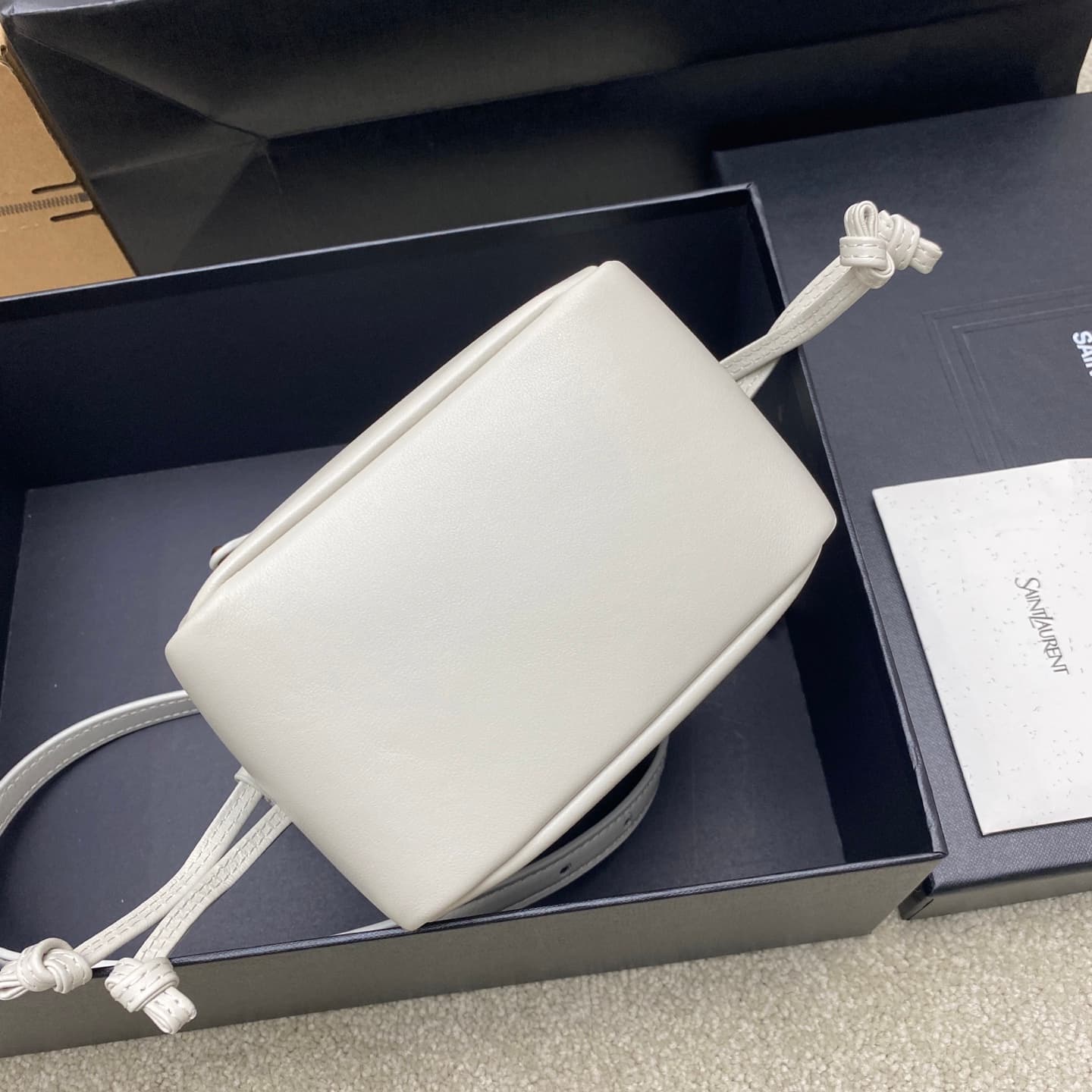 Saint Laurent Jamie Mini Leather Bucket Bag White Lambskin 859174 High