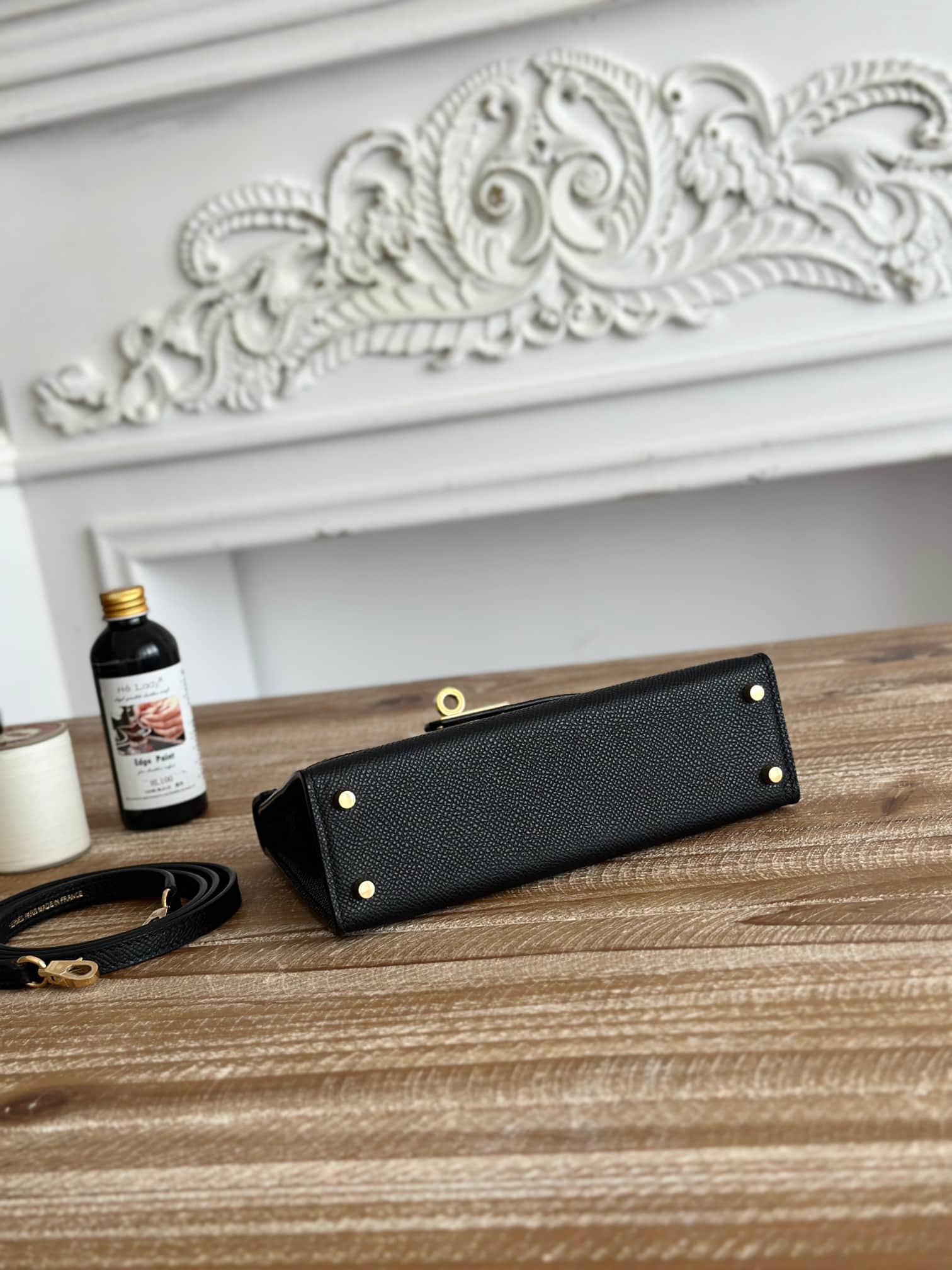 Hermes Kelly Mini II Bag Epsom Leather WAX Silver/Gold Metal Black High