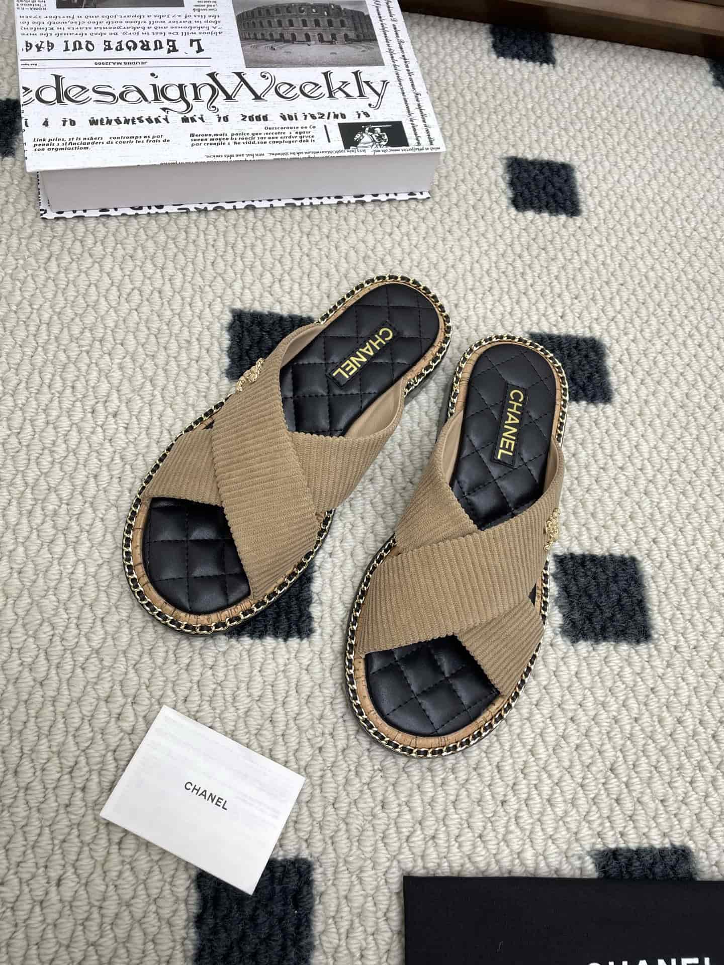 Chanel Lambskin Quilted Chain CC Sandal shoes Women