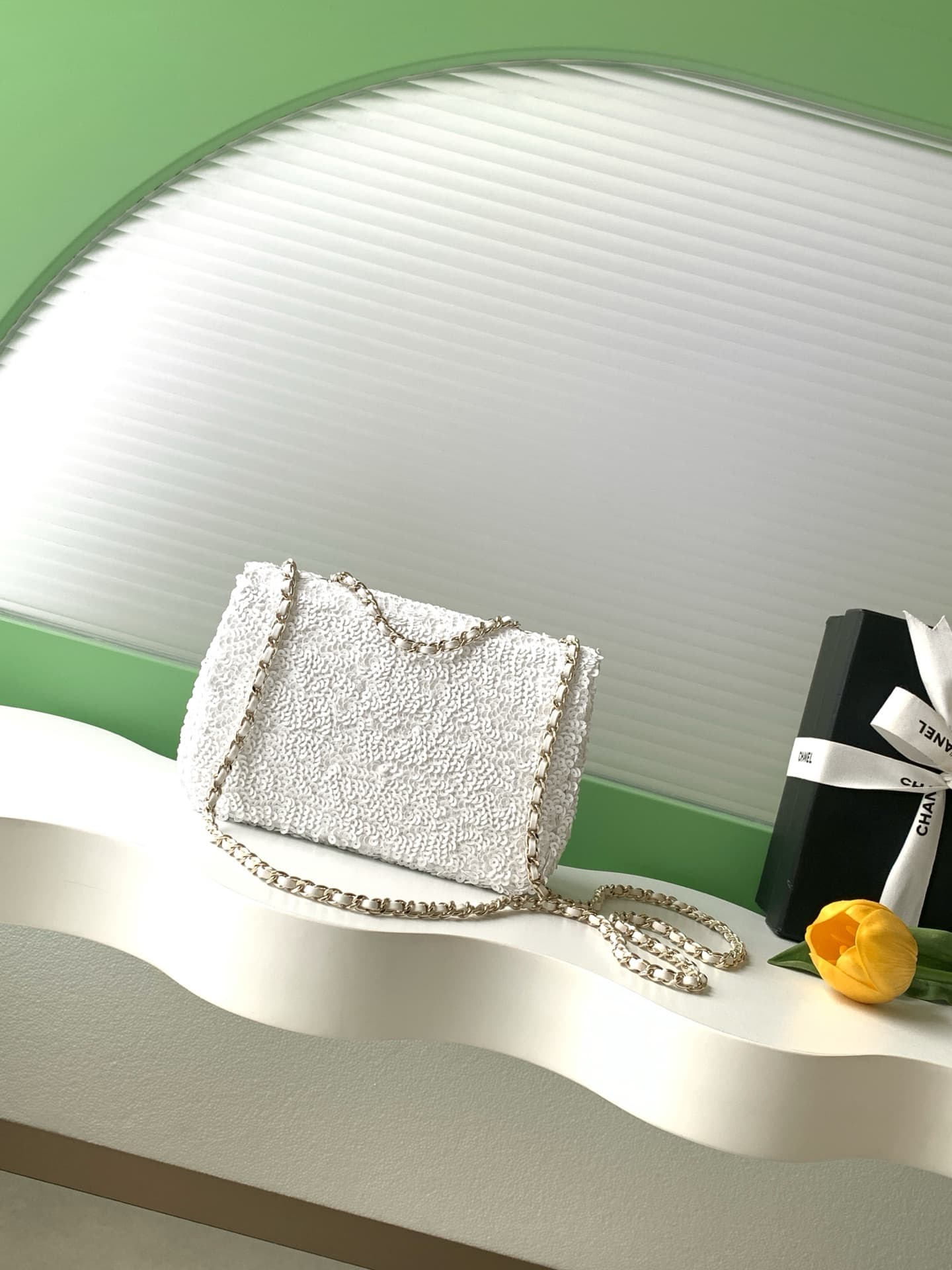 Chanel Flap Bag Sequins & Gold-Tone Metal AS4561 White A
