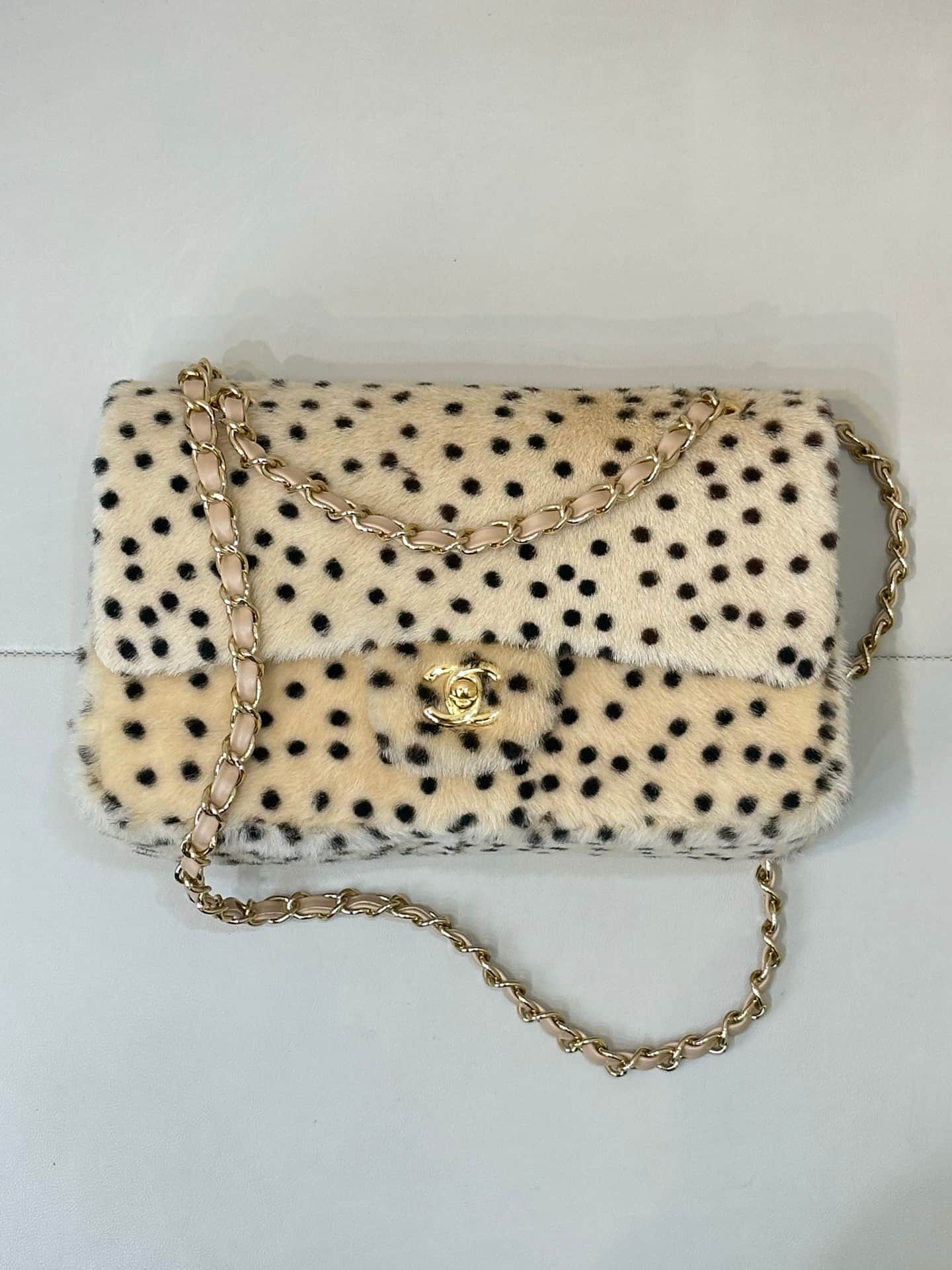 Chanel Flap Bag Dotted Leopard Pony Hair & Gold-Tone Metal Beige AS6513 TOP