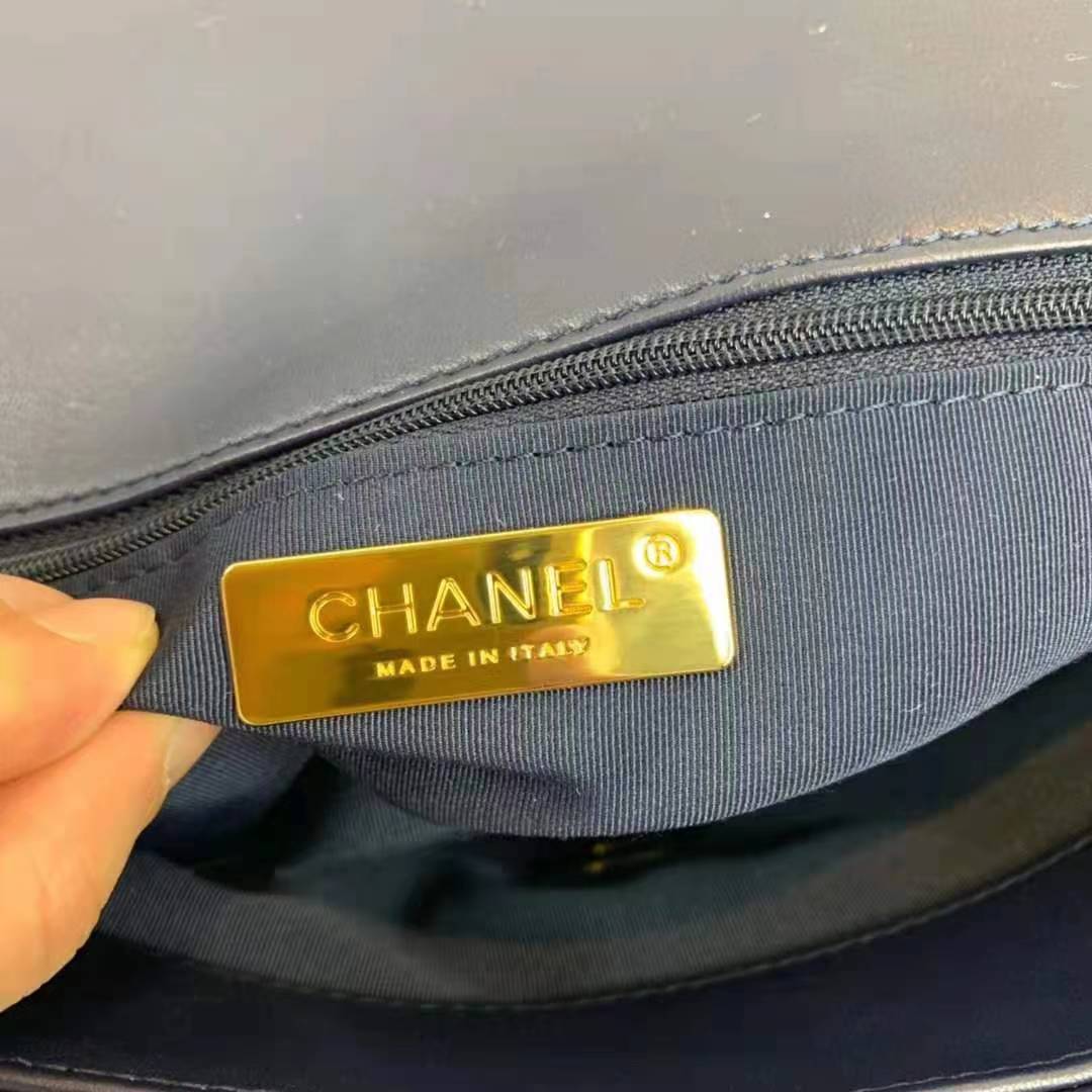 Large Chanel 19 Flap Bag Lambskin Navy High