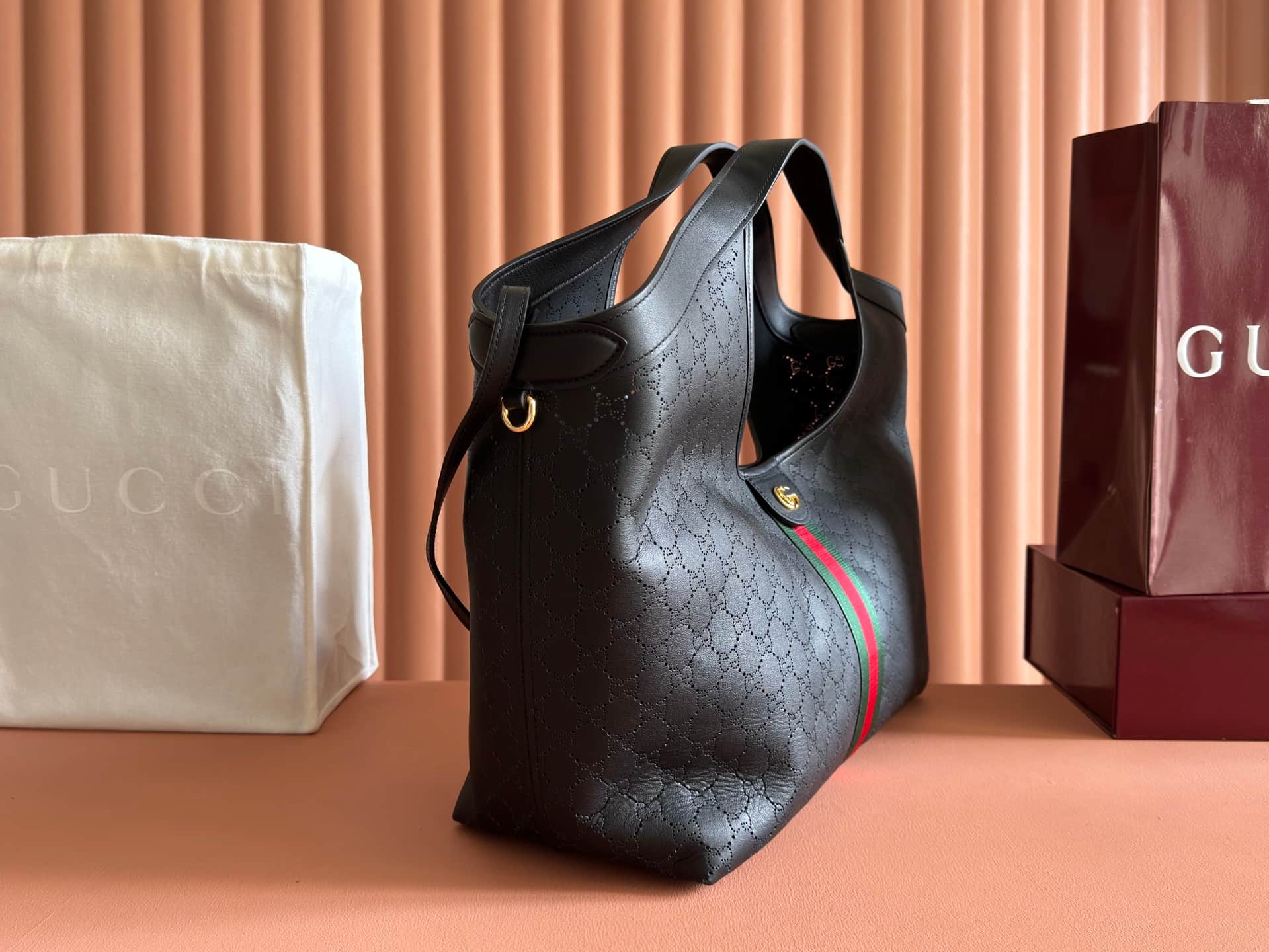 Gucci Giglio large tote bag black GG leather 853971 High