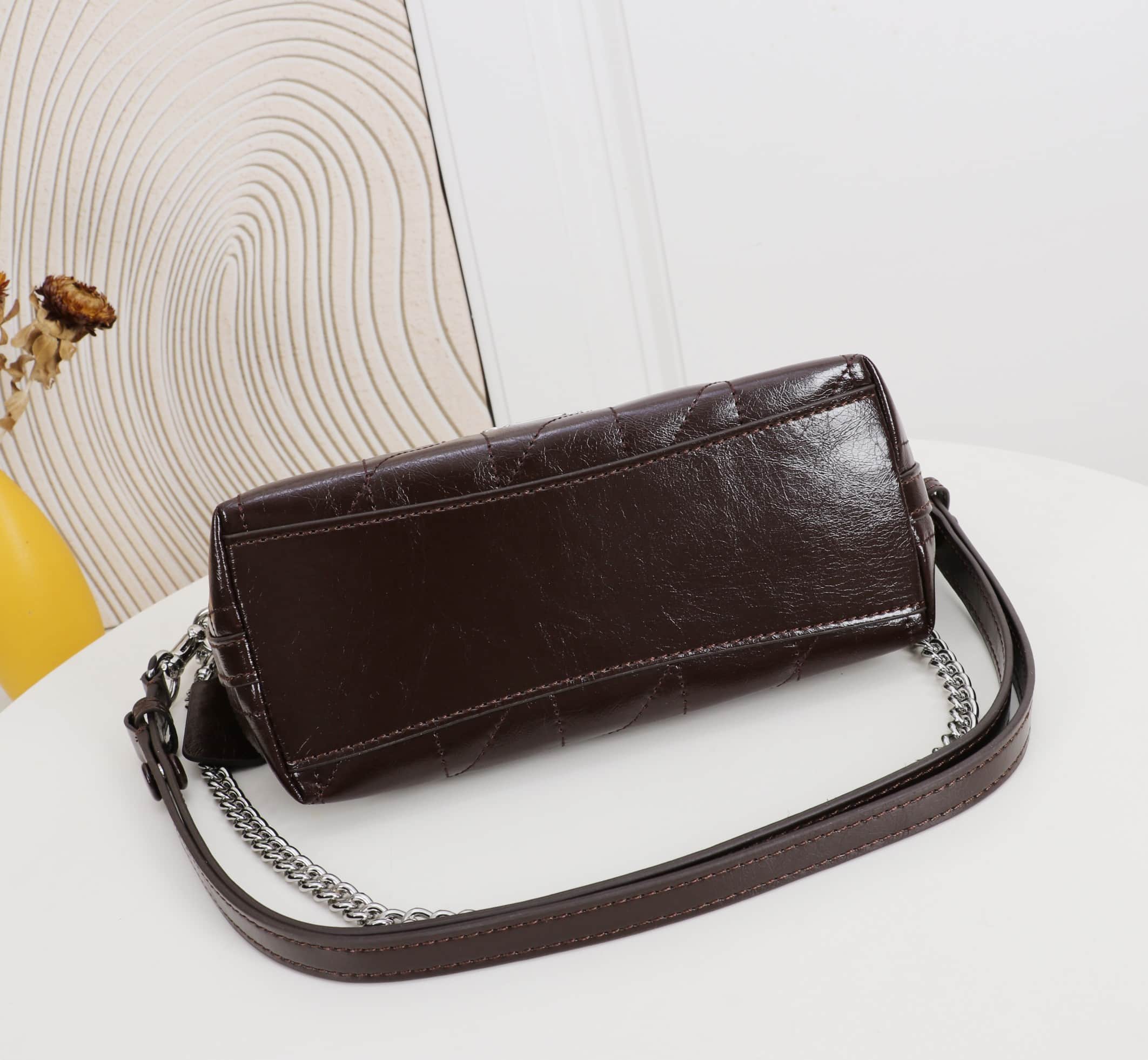 Coach Caitlin Shoulder Bag With Quilting Glazed leather/Silver/Maple High