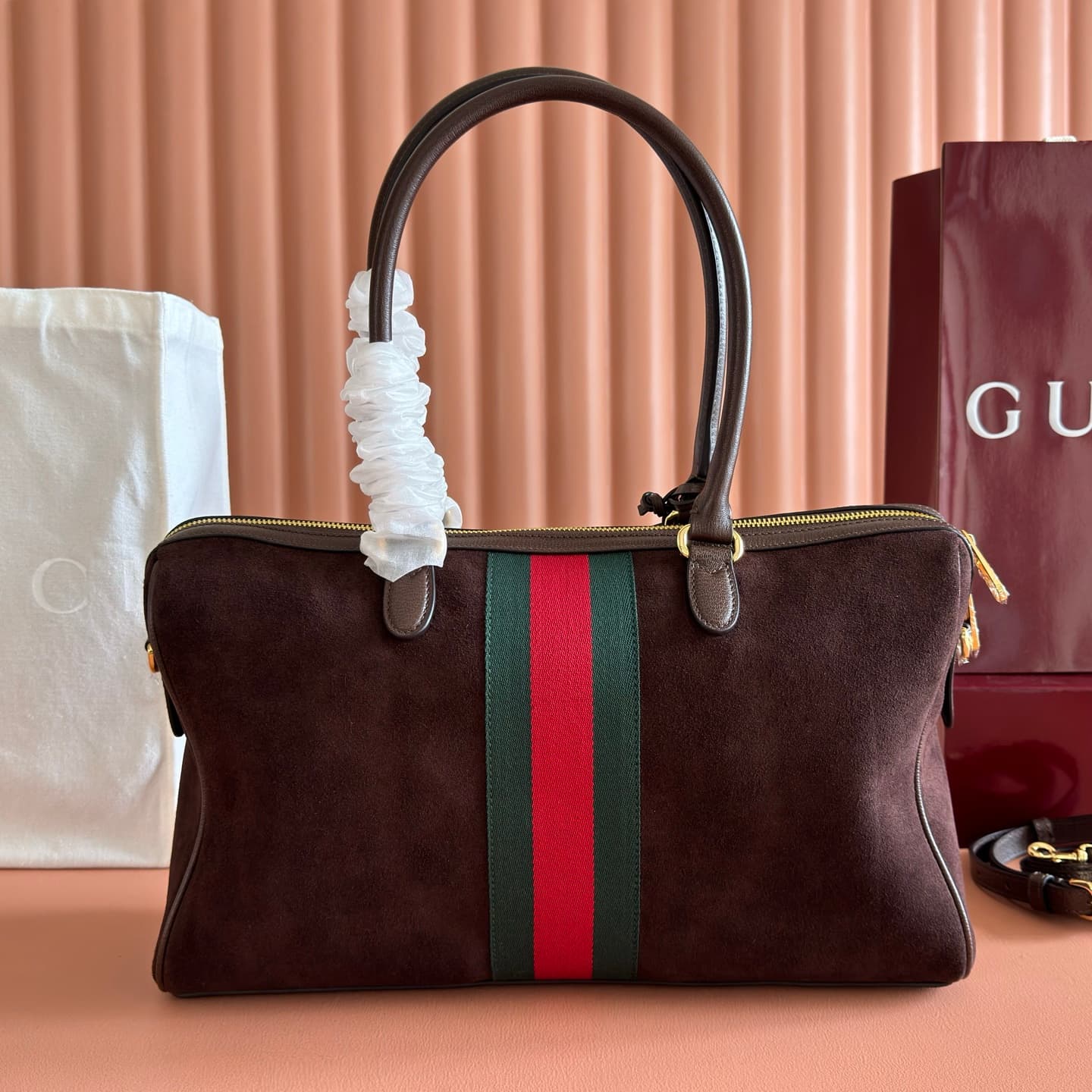 Gucci Borsetto large boston bag Dark brown suede ‎866734 High