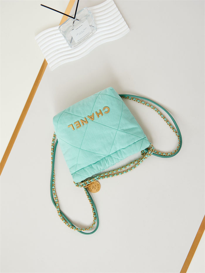 Chanel 22 MINI HANDBAG Canvas & Gold-Tone Metal Green AS3980 A
