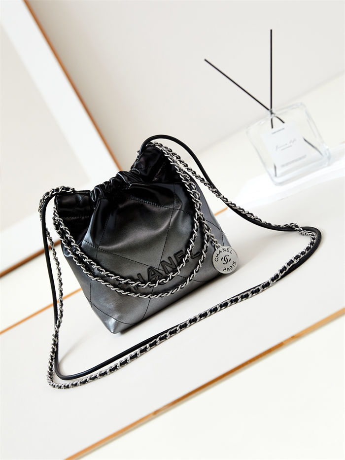 Chanel 22 MINI HANDBAG Patent Gradient Calfskin & Lacquered Metal Silver-Black AS3980 A
