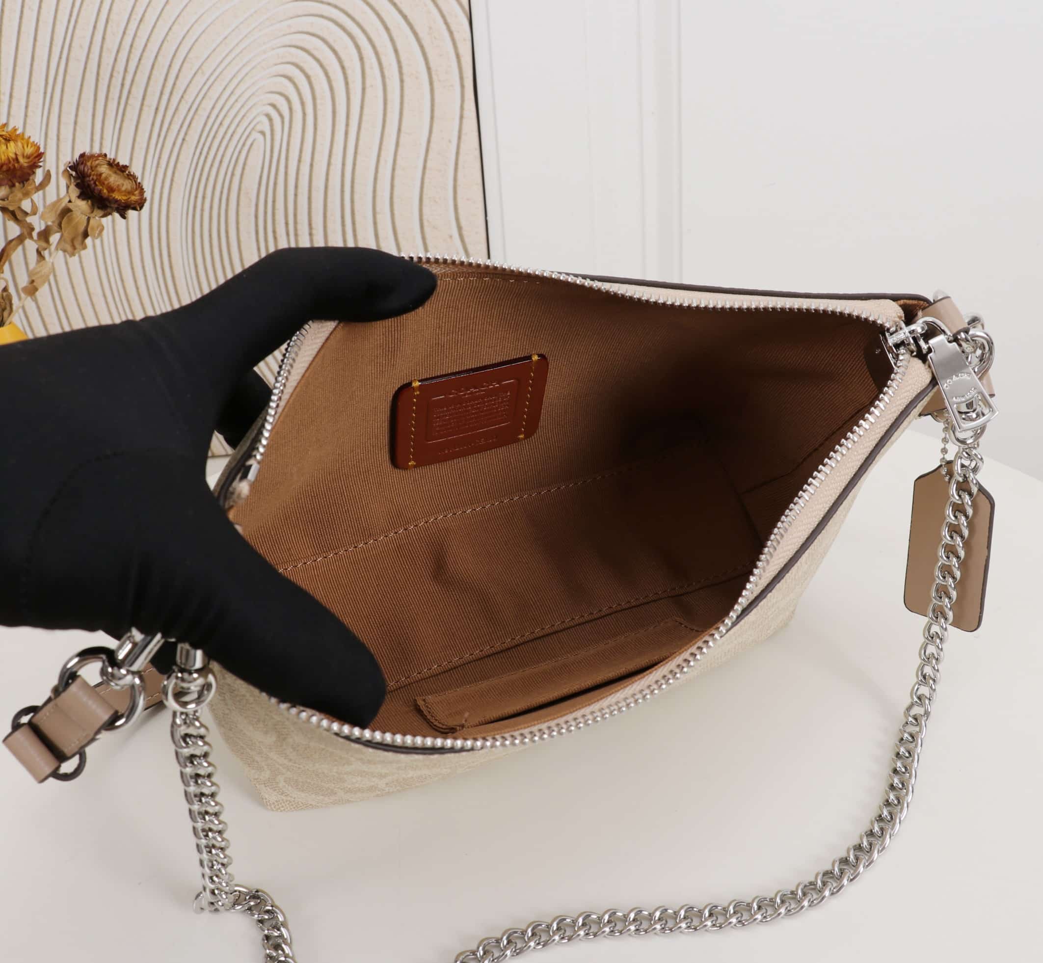 Coach Caitlin Shoulder Bag In Signature Canvas Silver/Sand/Taupe High