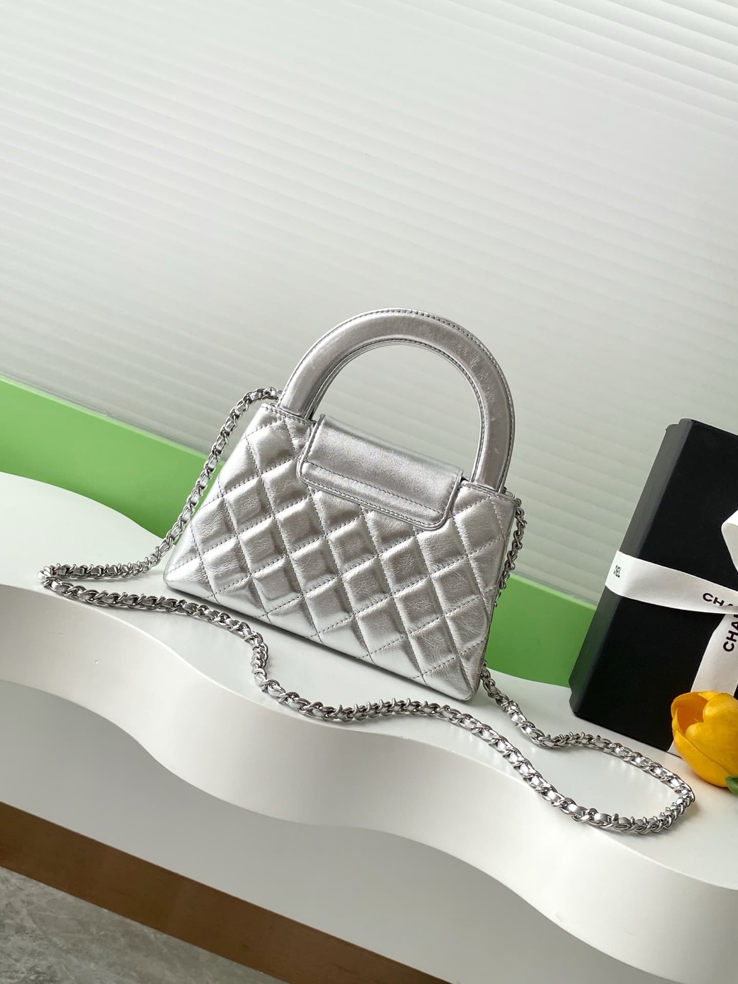 Chanel MINI SHOPPING BAG AS4416 Shiny Aged Calfskin & Silver-Tone Metal Silver A