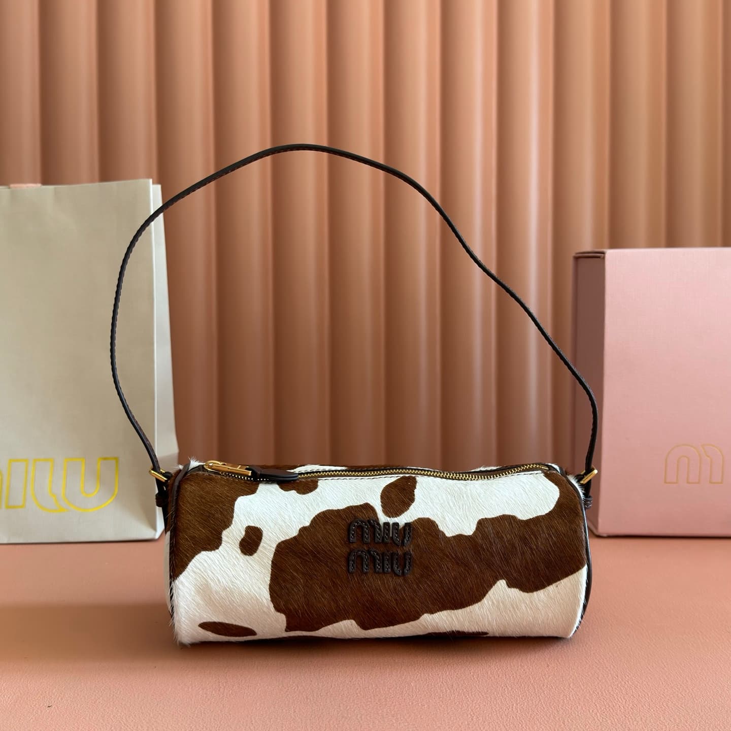 Miu Miu Printed leather pouch White/Burnt Sienna 5NE851 High