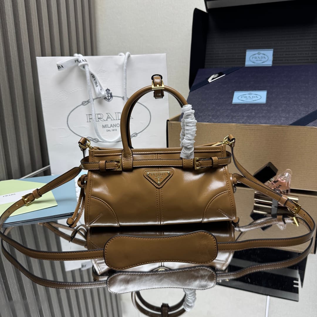 Prada Bonnie leather mini handbag Calfskin leather 1BA486 TAN High
