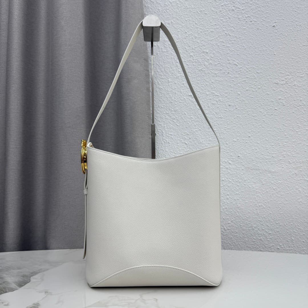 Dior Medaillon Bucket Bag in White Grained Calfskin High