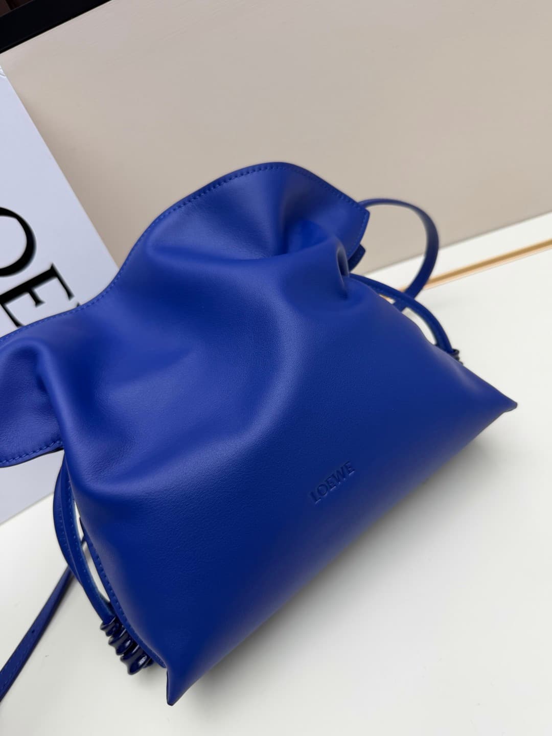Loewe Small Flamenco Ruched Clutch Bag in Blue Leather High