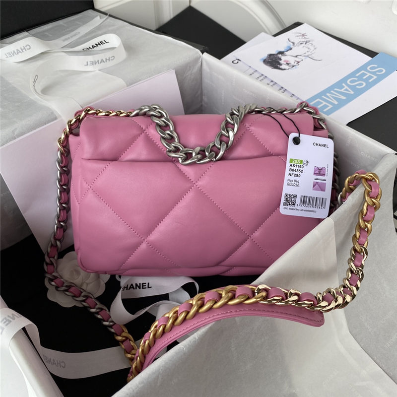 Chanel 19 Flap Bag Lambskin Dark Pink Silver High