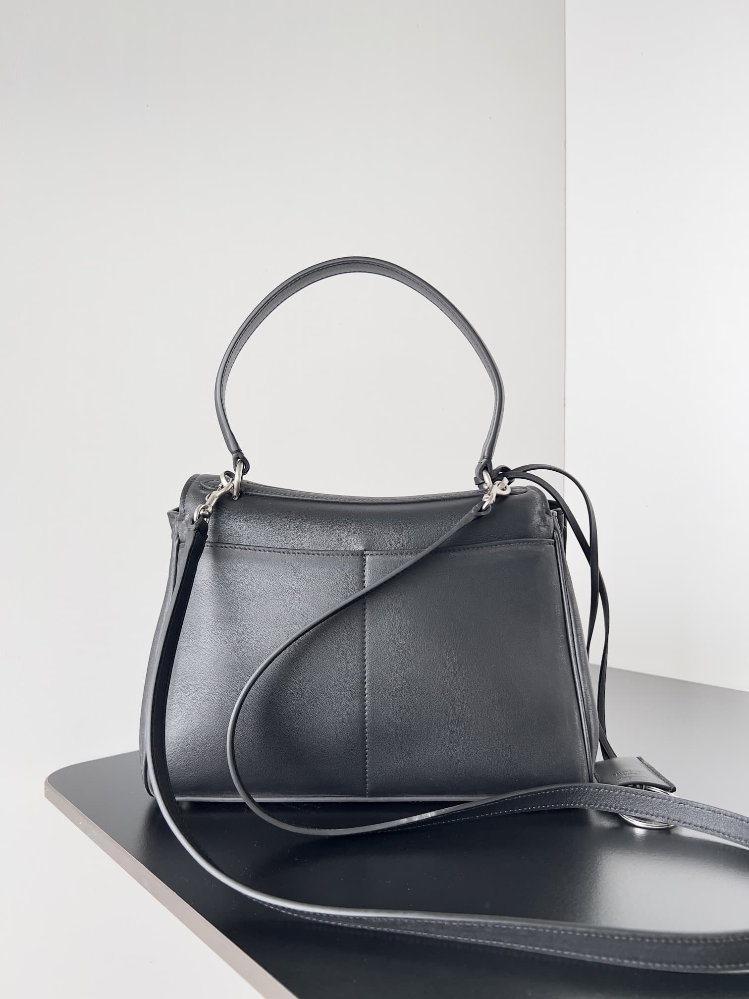 WOMEN'S RODEO SMALL HANDBAG smooth calfskin Black Silver-Metal High