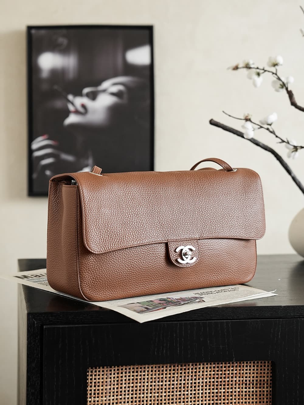 Chanel Maxi Flapbag Grained Calfskin & Silver-Tone Metal Caramel AS6231 A